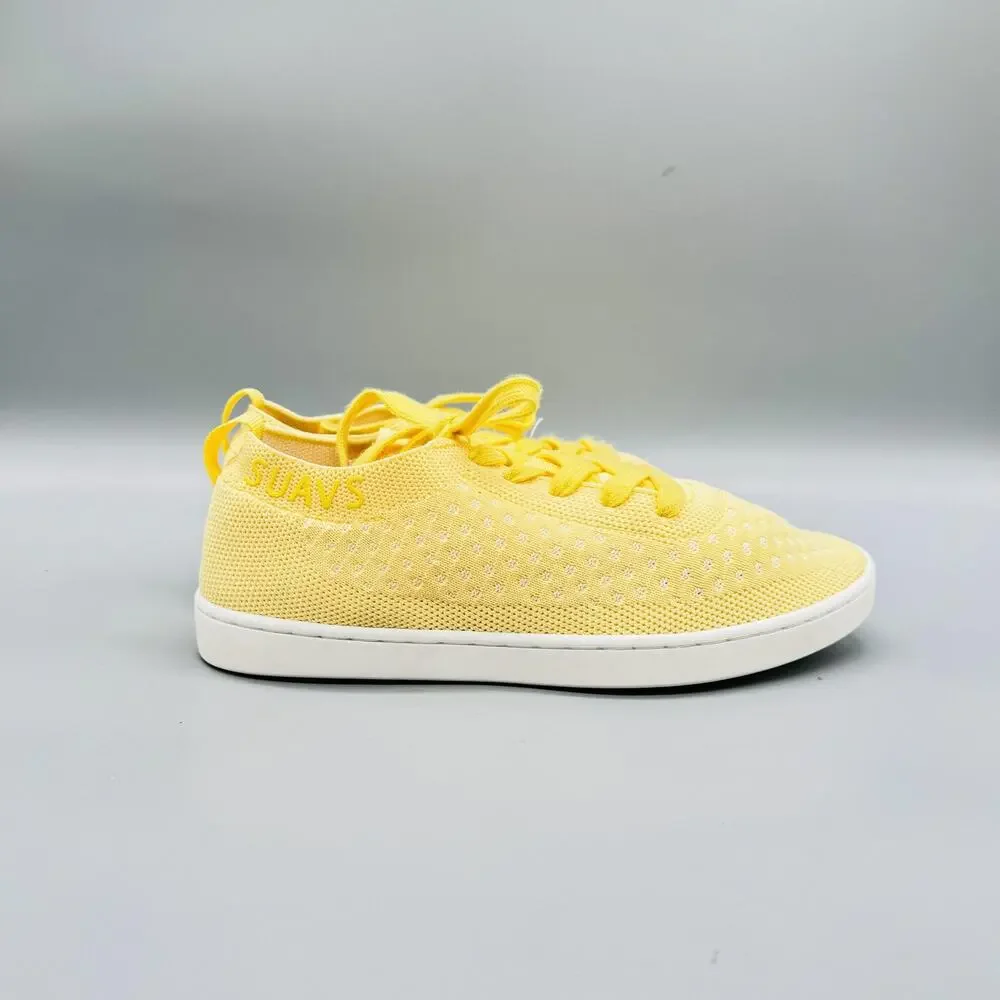 SUAVS Shoes Womens 7 Yellow Knit Lace Up Walking Sneakers Lightweight Comfort